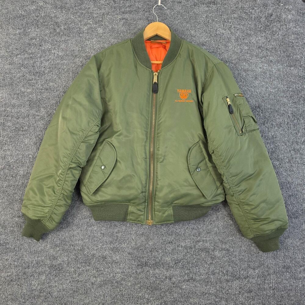 Vintage Yamaha Jacket Mens Small All Terrain Vehicles ATV MA1 Bomber Green